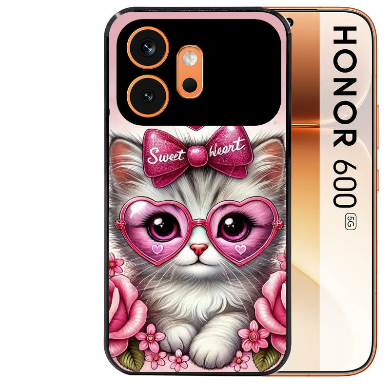 Coque noire taperso pour Honor 600 et 600 PRO avec motif chat lunettes protection antichoc personnalisée