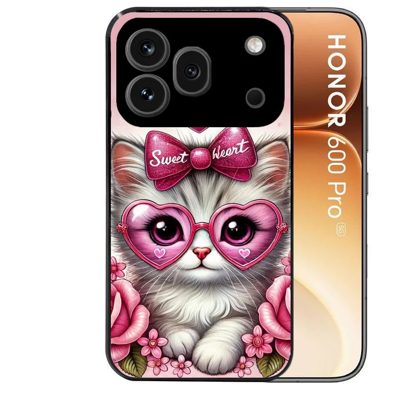 Coque noire taperso pour Honor 600 et 600 PRO avec motif chat lunettes protection antichoc personnalisée