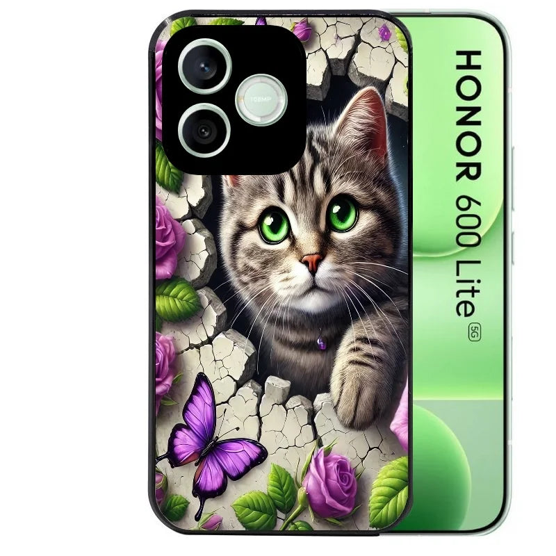 Coque noire pour Honor 600 LITE avec motif chat papillon 3 protection antichoc personnalisée