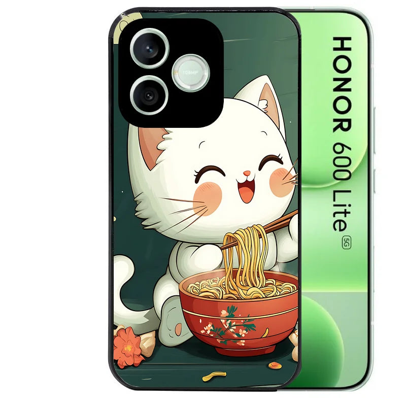 Coque noire pour Honor 600 LITE avec motif chat ramen nuage protection antichoc personnalisée