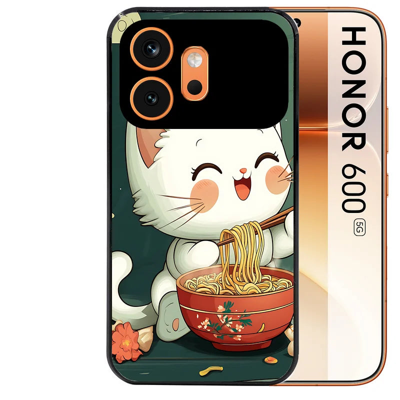 Coque noire taperso pour Honor 600 et 600 PRO avec motif chat ramen nuage protection antichoc personnalisée