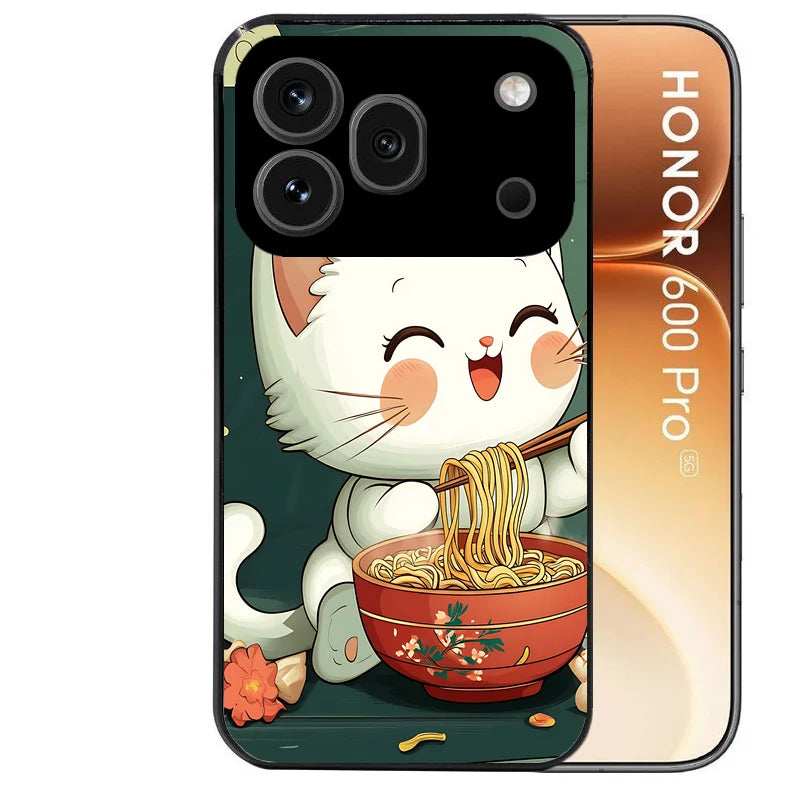 Coque noire taperso pour Honor 600 et 600 PRO avec motif chat ramen nuage protection antichoc personnalisée