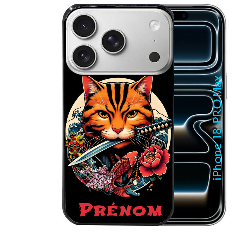 Coque pour Iphone 18 / PRO / PRO MAX / 18E personnalisée chat carpe koii japan