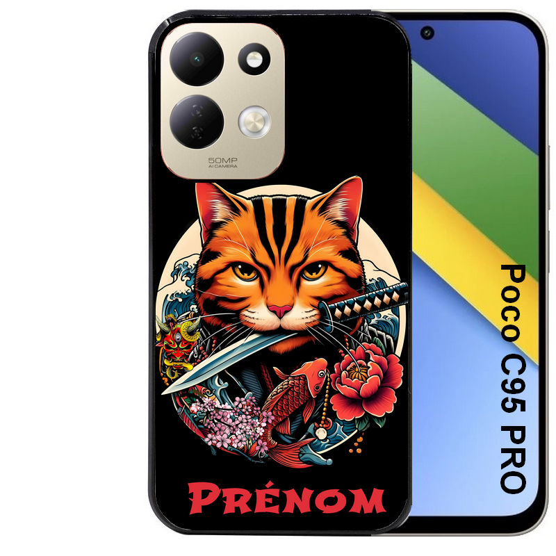 Coque pour POCO C95 PRO personnalisée chat carpe koii japan