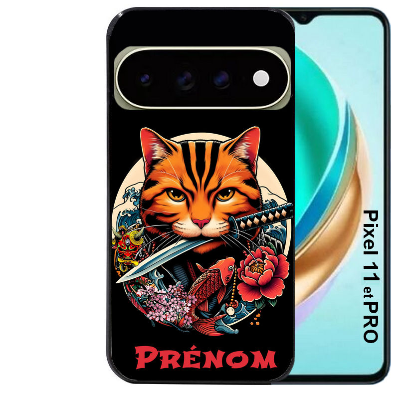 Coque pour Pixel 10 / 11 / PRO / XL personnalisée chat carpe koii japan
