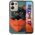 Coque pour Redmi 17 et 17C 4G 5G personnalisée chat et coeur prenom