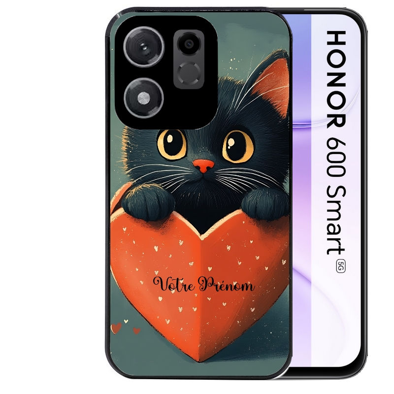Coque pour Honor 600 SMART personnalisée chat et coeur prenom