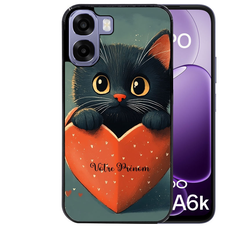 Coque pour Oppo A6 A6 A6K personnalisée chat et coeur prenom