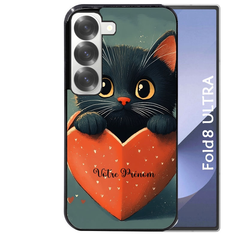 Coque pour Z FOLD 8 ULTRA personnalisée chat et coeur prenom