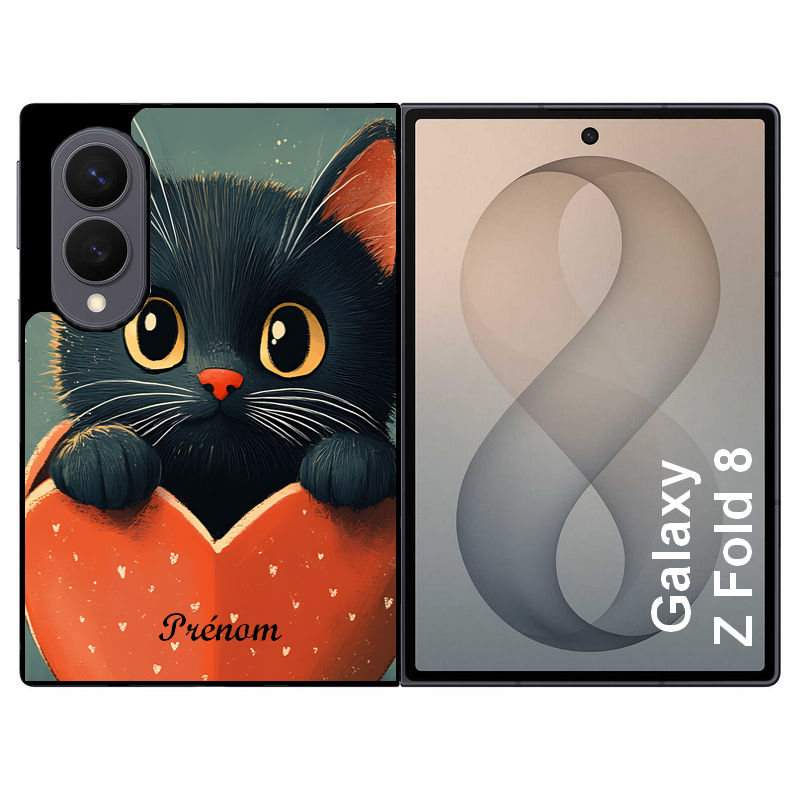 Coque pour Z FOLD 8 personnalisée chat et coeur prenom