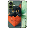 Coque pour Iphone 18 / PRO / PRO MAX / 18E personnalisée chat et coeur prenom