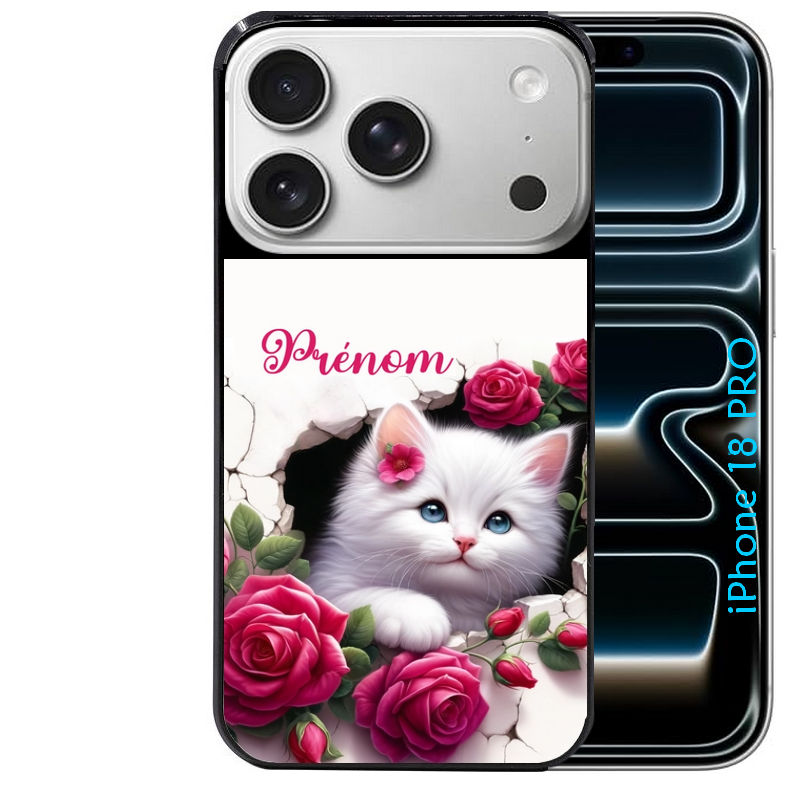 Coque pour Iphone 18 / PRO / PRO MAX / 18E personnalisée chat fleurs