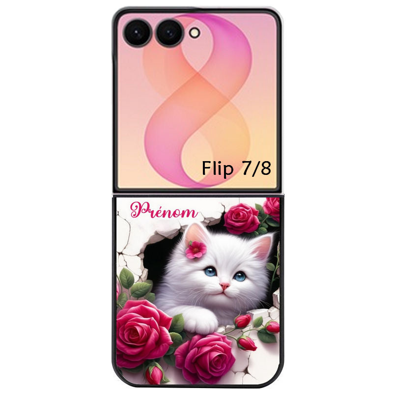 Coque pour Z FLIP 6 7 8 personnalisée chat fleurs
