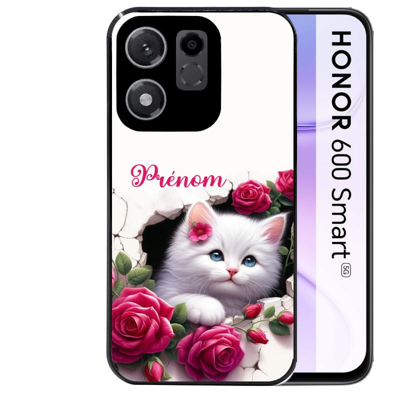Coque pour Honor 600 SMART personnalisée chat fleurs
