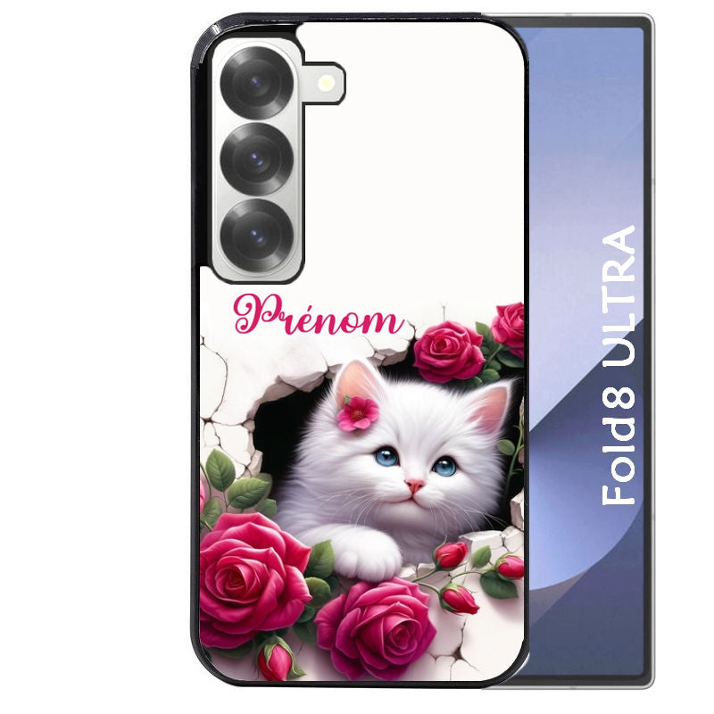 Coque pour Z Fold 8 / ULTRA personnalisée chat fleurs