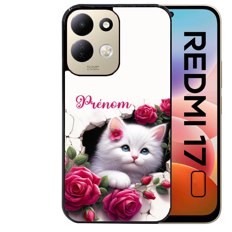 Coque pour Redmi 17 et 17C 4G 5G personnalisée chat fleurs