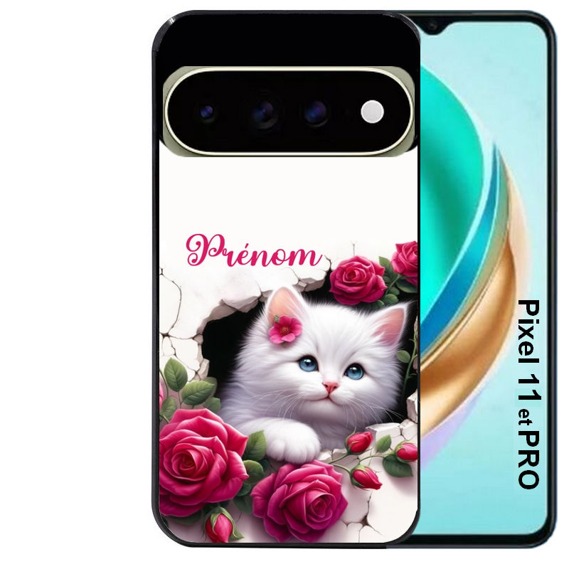 Coque pour Pixel 10 / 11 / PRO / XL personnalisée chat fleurs