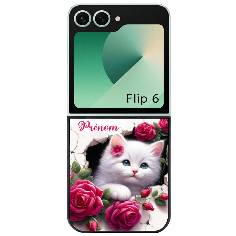 Coque pour Z FLIP 6 7 8 personnalisée chat fleurs