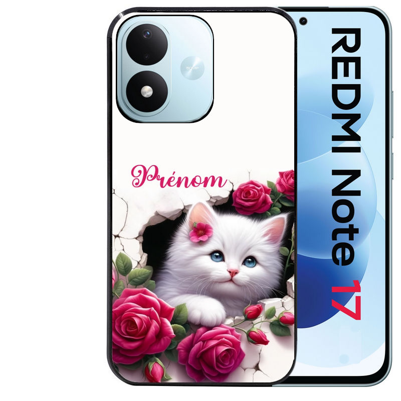 Coque pour Redmi Note 17 et PRO 4G 5G Max personnalisée chat fleurs