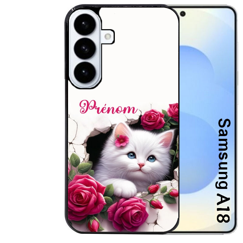 Coque pour Galaxy A08 A18 A28 A38 A58 personnalisée chat fleurs