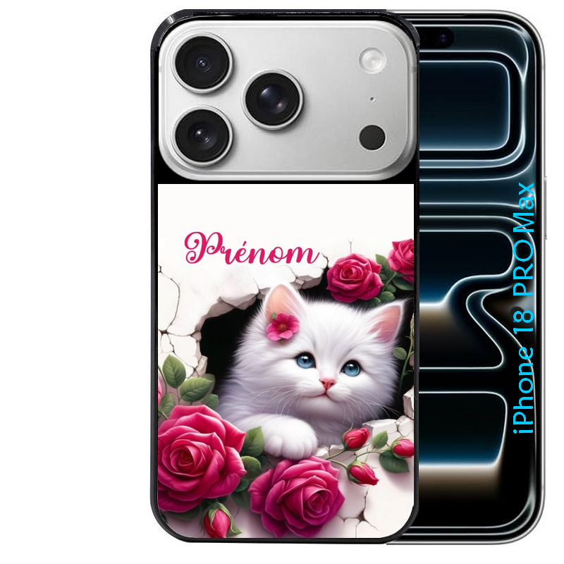 Coque pour Iphone 18 / PRO / PRO MAX / 18E personnalisée chat fleurs