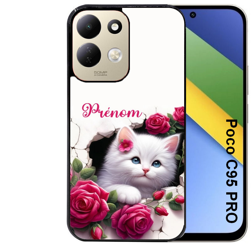 Coque pour POCO C95 PRO personnalisée chat fleurs