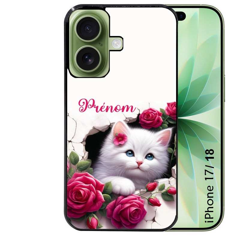 Coque pour Iphone 18 / PRO / PRO MAX / 18E personnalisée chat fleurs