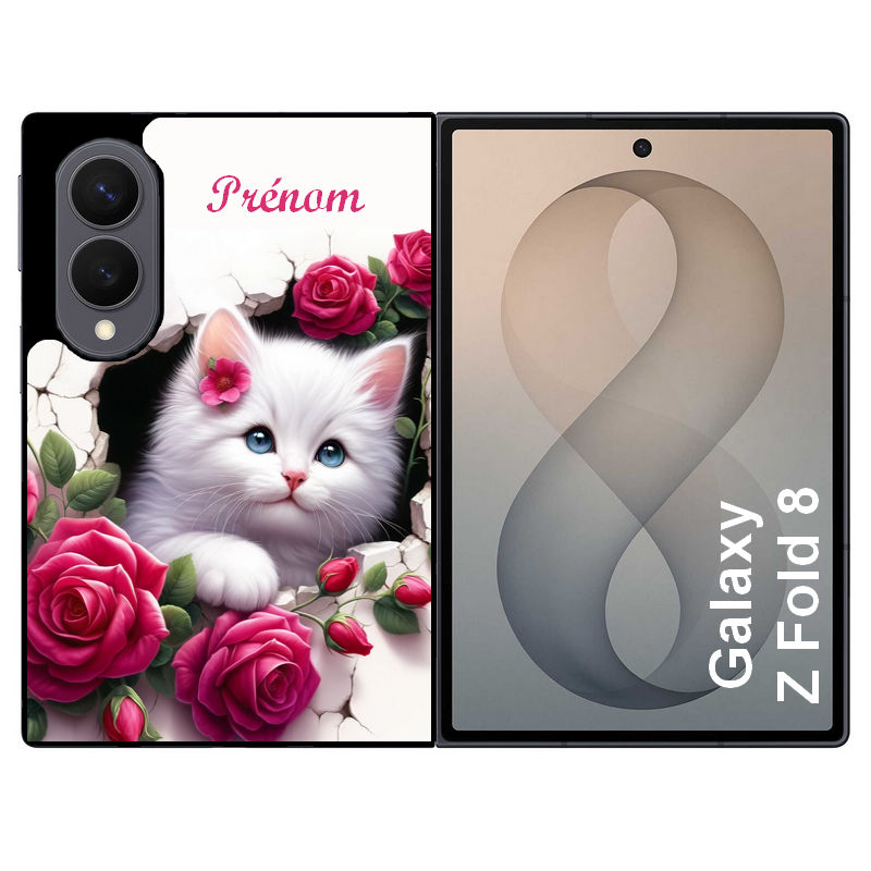 Coque pour Z FOLD 8 personnalisée chat fleurs