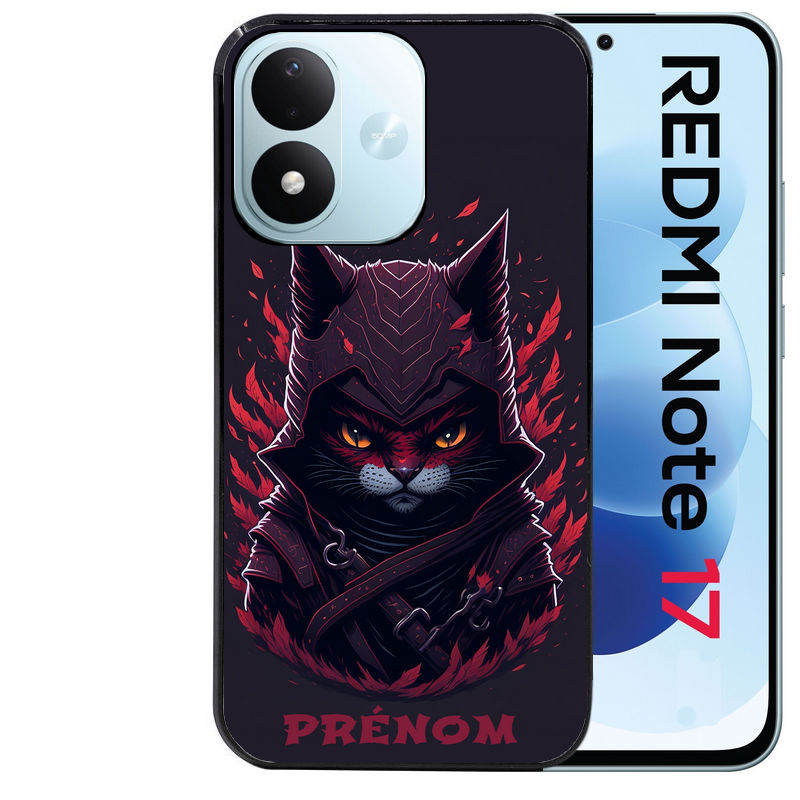 Coque pour Redmi Note 17 et PRO 4G 5G Max personnalisée chat samourai