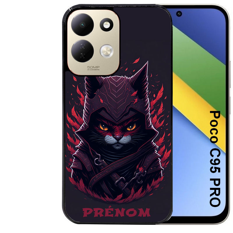 Coque pour POCO C95 PRO personnalisée chat samourai