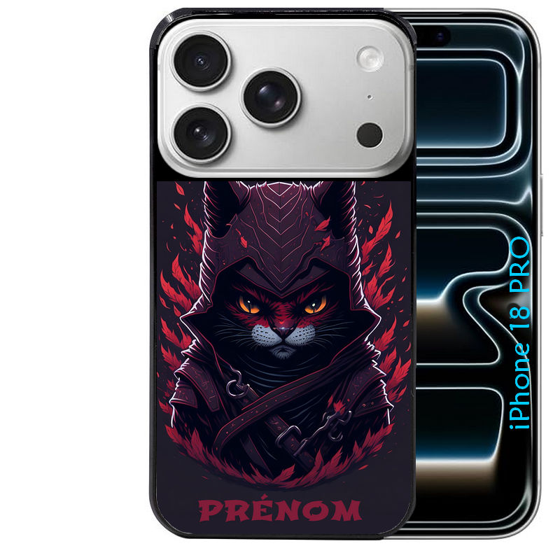 Coque pour Iphone 18 / PRO / PRO MAX / 18E personnalisée chat samourai