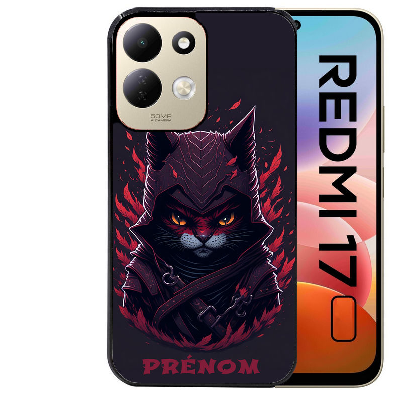 Coque pour Redmi 17 et 17C 4G 5G personnalisée chat samourai