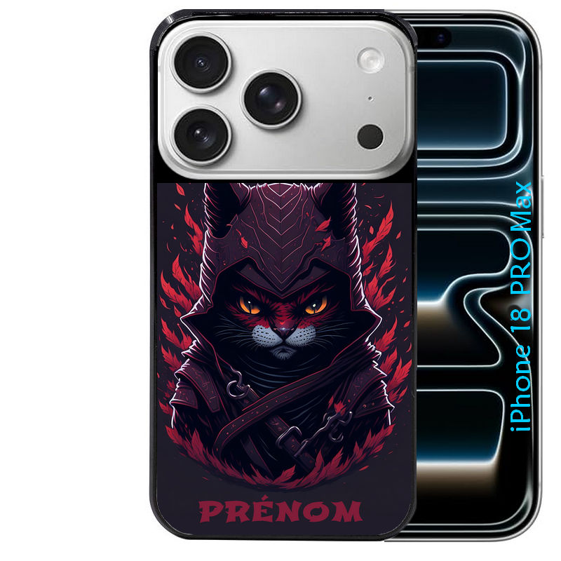 Coque pour Iphone 18 / PRO / PRO MAX / 18E personnalisée chat samourai