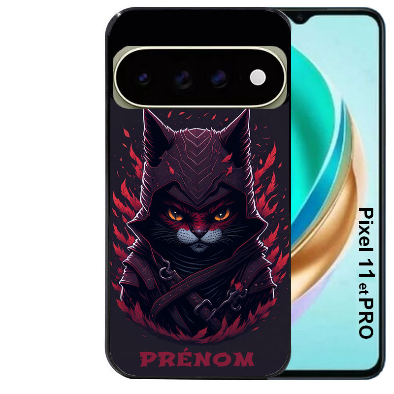Coque pour Pixel 10 / 11 / PRO / XL personnalisée chat samourai