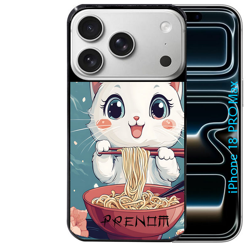 Coque pour Iphone 18 / PRO / PRO MAX / 18E chat ramen cerisier