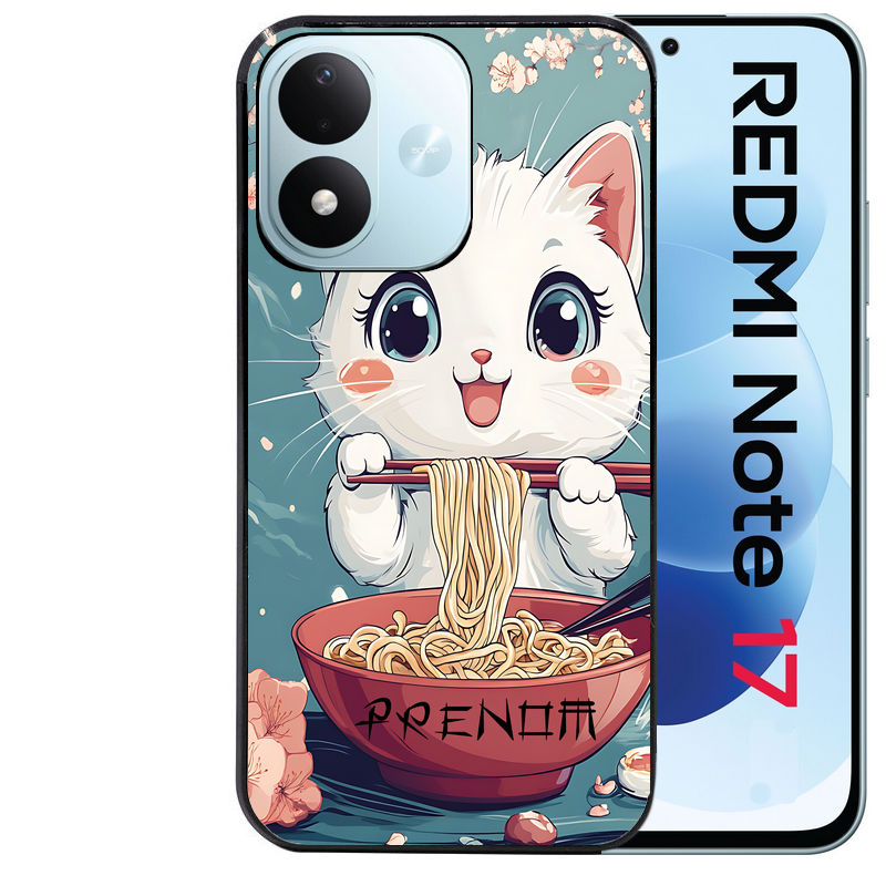Coque pour Redmi Note 17 et PRO 4G 5G Max chat ramen cerisier
