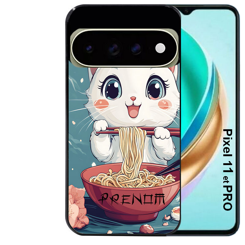 Coque pour Pixel 10 / 11 / PRO / XL chat ramen cerisier