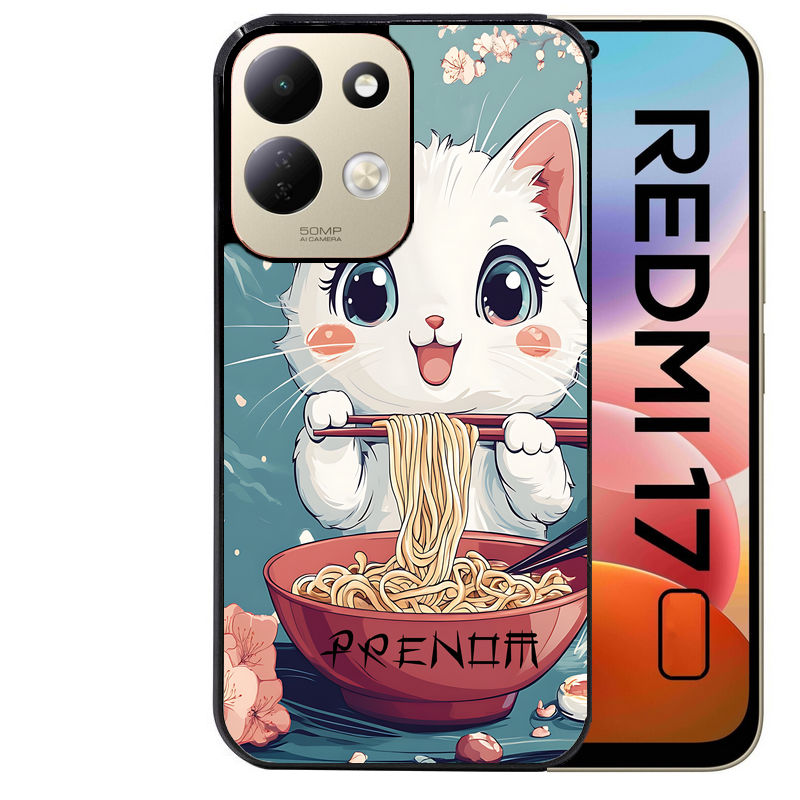 Coque pour Redmi 17 et 17C 4G 5G chat ramen cerisier