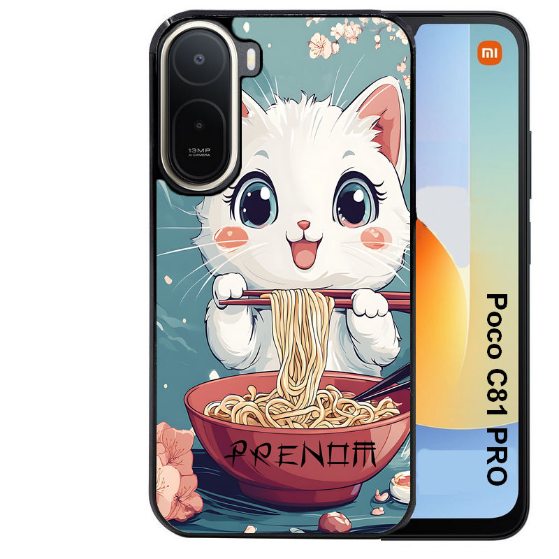 Coque pour POCO C81 PRO chat ramen cerisier
