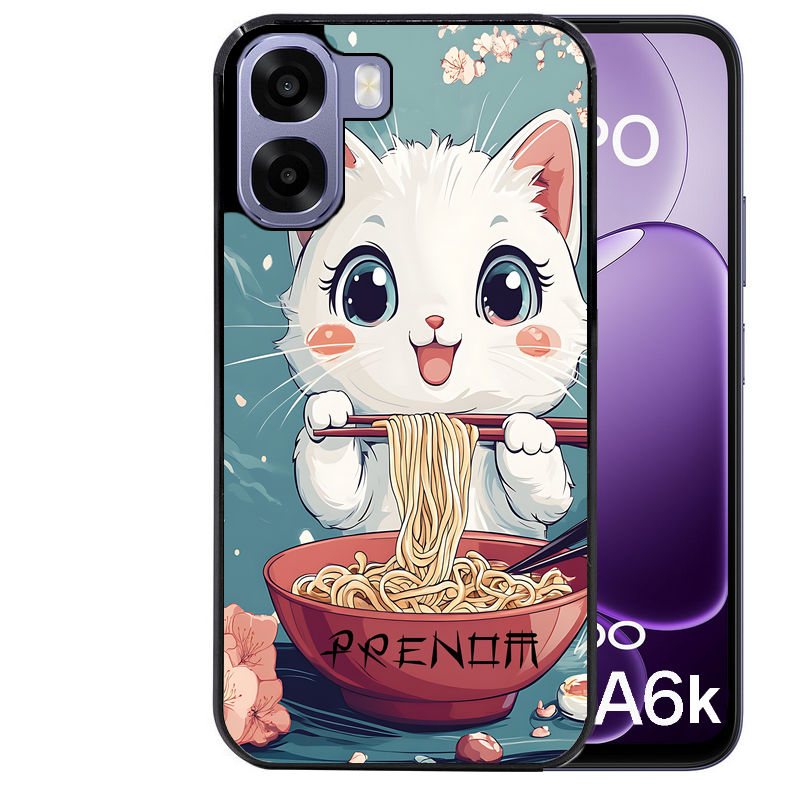 Coque pour Oppo A6 A6 A6K chat ramen cerisier