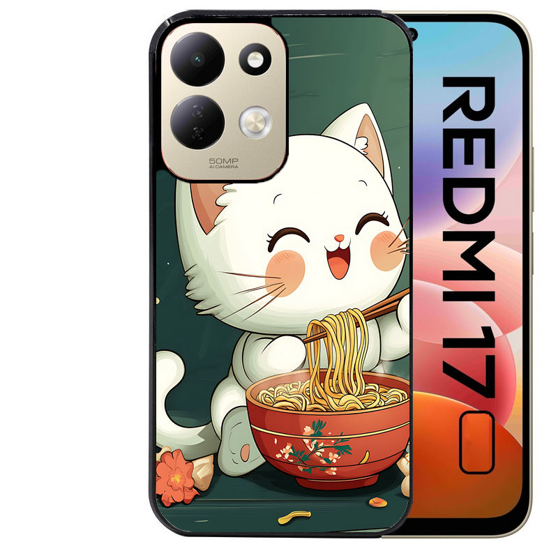 Coque pour Redmi 17 et 17C 4G 5G chat ramen nuage