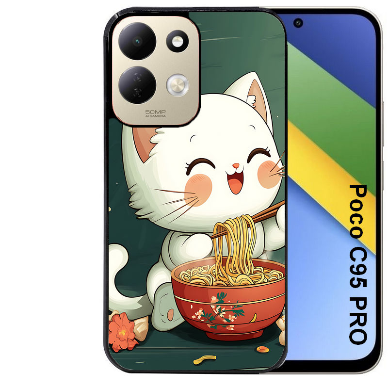 Coque pour POCO C95 PRO chat ramen nuage