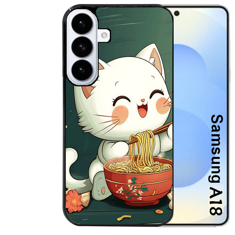 Coque pour Galaxy A08 A18 A28 A38 A58 chat ramen nuage