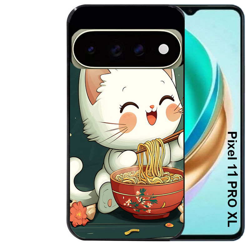 Coque pour Pixel 10 / 11 / PRO / XL chat ramen nuage