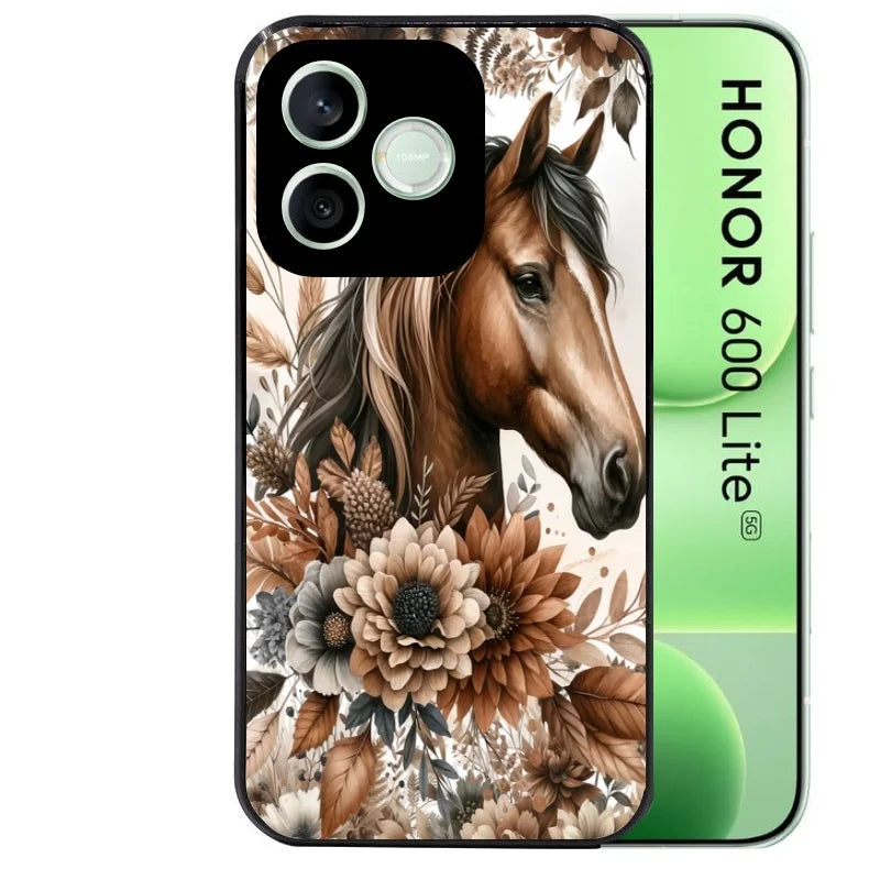 Coque noire pour Honor 600 LITE avec motif cheval automne protection antichoc personnalisée