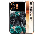 Coque noire taperso pour Honor 600 et 600 PRO avec motif cheval et fleurs personnalisee protection antichoc personnalisée