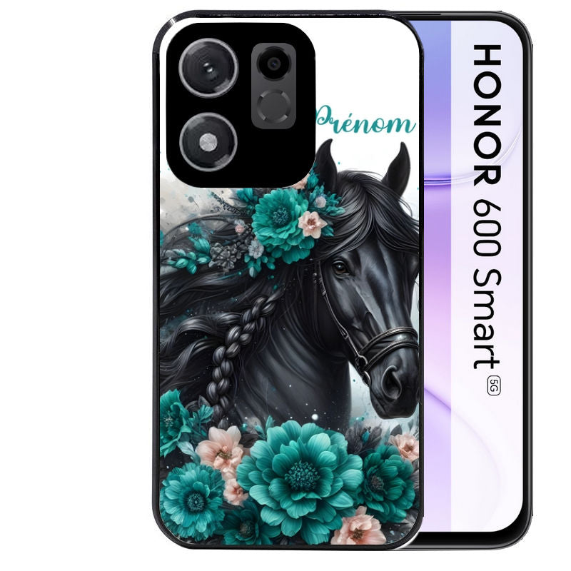 Coque pour Honor 600 SMART cheval et fleurs