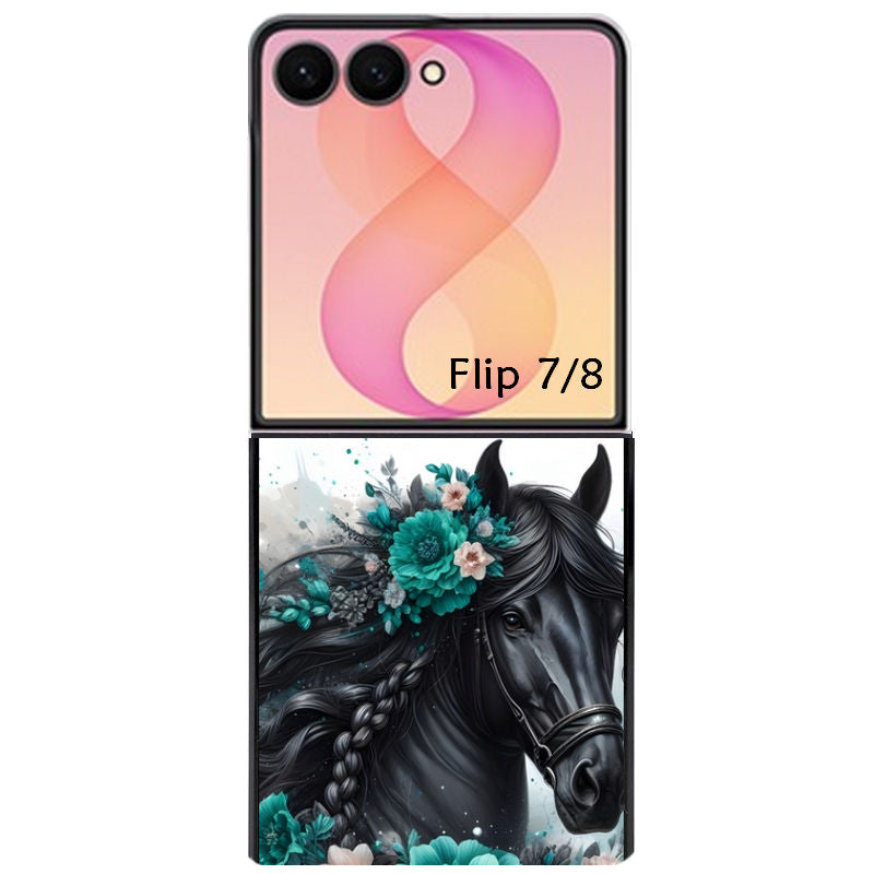 Coque pour Z FLIP 6 7 8 cheval et fleurs