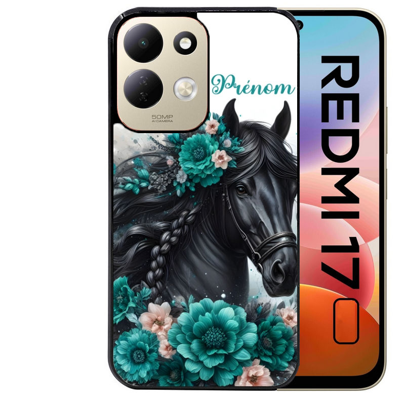 Coque pour Redmi 17 et 17C 4G 5G cheval et fleurs