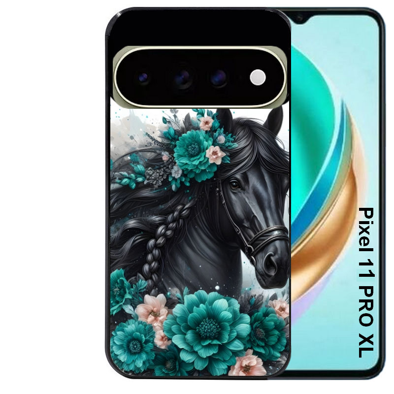 Coque pour Pixel 10 / 11 / PRO / XL cheval et fleurs